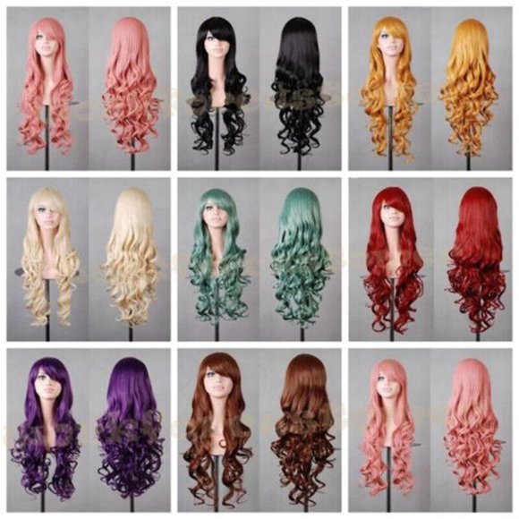 Lady Long Curly Wigs Fashion Cosplay Costume Hair Anime - Picture 3 of 13